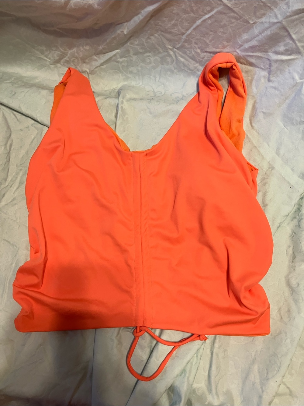 Women's V-Neck Bikini Top in Vibrant Coral